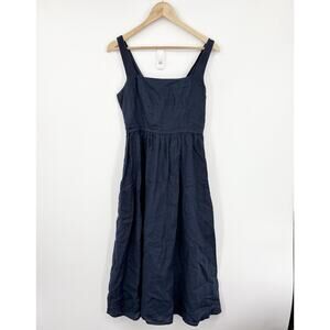 Quince European Linen Fit Flare Midi Dress Women Small Pockets Coastal Capsule